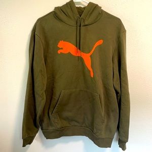 PUMA soft army green sweatshirt with an orange puma logo. Size medium.